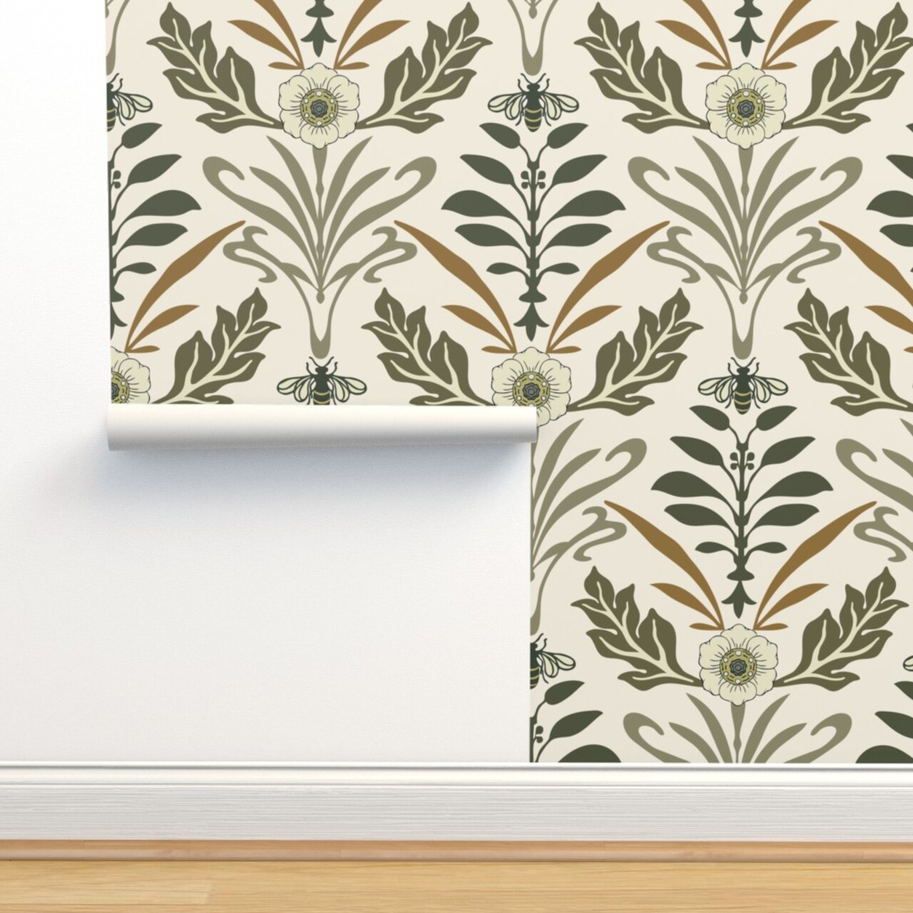 Elegant Floral Vintage Inspired Neutral Nature Large Scale Art Nouveau Custom Removable Wallpaper by Spoonflower Peel & Stick Wallpaper 2FT Wide